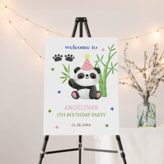 Cute Panda Bear Bamboo Birthday Welcome Foam Board