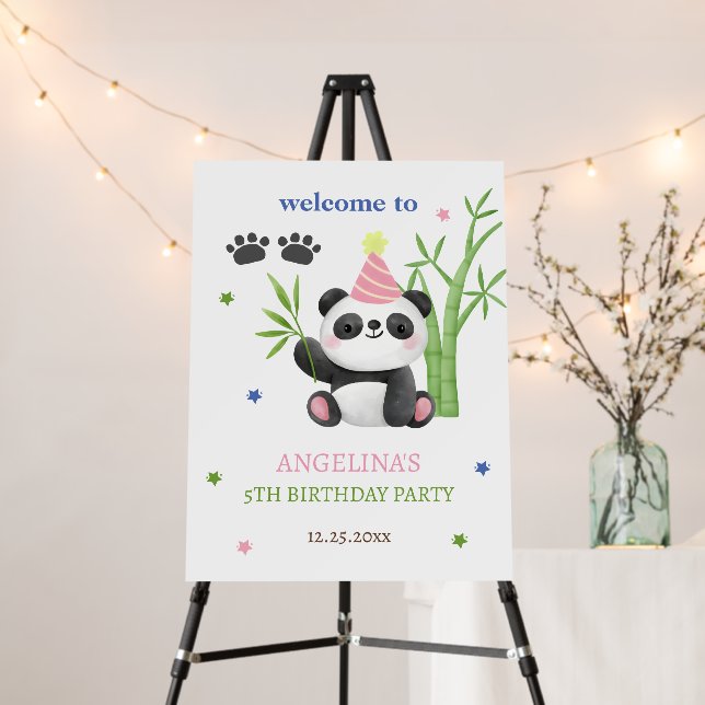 Cute Panda Bear Bamboo Birthday Welcome Foam Board (In Situ (Stand))