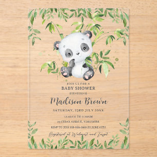 Cute Panda Bear Bamboo Greenery Baby Shower Acrylic Invitations