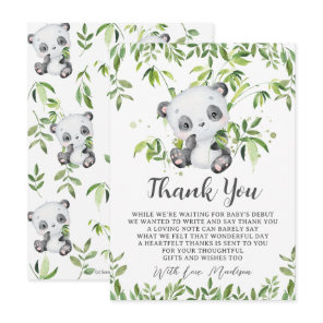 Cute Panda Bear Bamboo Greenery Baby Shower  Thank You Card