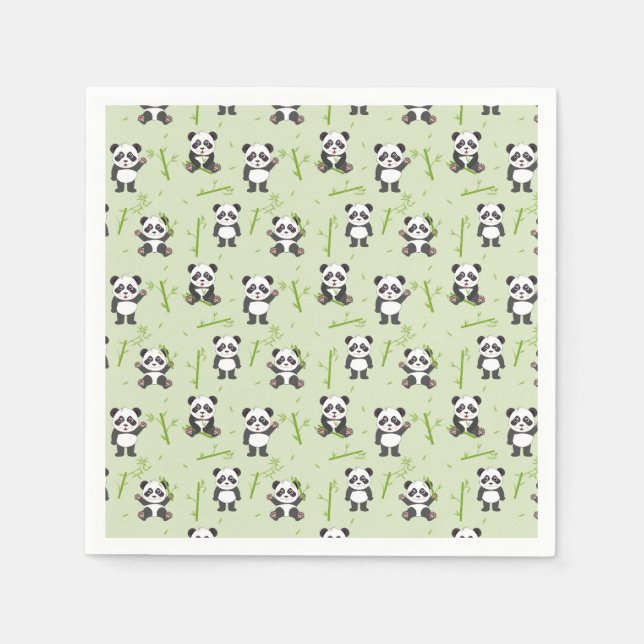 Cute Panda Bear Bamboo Kawaii Animals Pattern Napkins (Front)