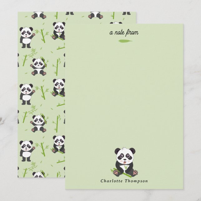 Cute Panda Bear Bamboo Kawaii Animals Pattern Note Card (Front/Back)