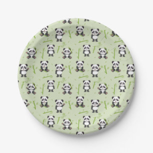 Cute Panda Bear Bamboo Kawaii Animals Pattern Paper Plates