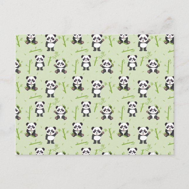 Cute Panda Bear Bamboo Kawaii Animals Pattern Postcard (Front)