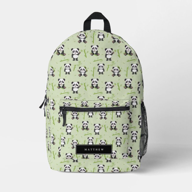 Cute Panda Bear Bamboo Kawaii Animals Pattern Printed Backpack (Front)