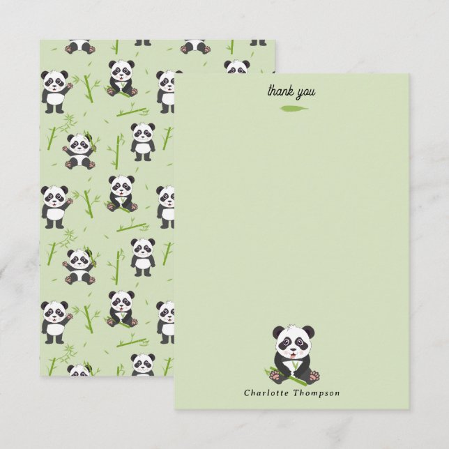 Cute Panda Bear Bamboo Kawaii Animals Pattern Thank You Card (Front/Back)