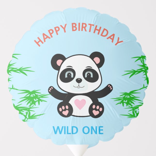 Cute Panda Bear & Bamboo on Baby Birthday Balloon (Front)