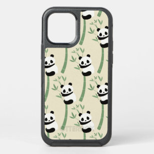Cute Panda Bear Bamboo Pattern Beige Green OtterBox Symmetry iPhone 12 Case