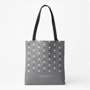 Cute Panda Bear Bamboo Pattern Gray Custom Name Tote Bag