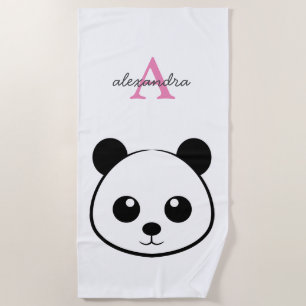 Cute Panda Bear Beach Towel, Personalized Monogram Towel