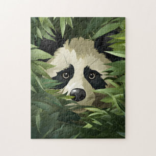 Cute panda bear behind bamboo leaves jigsaw puzzle