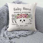 Cute Panda Bear Birth Stats Nursery Throw Pillow<br><div class="desc">Celebrate the birth of your little one with this cute baby stats pillow featuring a panda face face wearing a floral crown. Makes a lovely keepsake for the parents and grandparents too.</div>