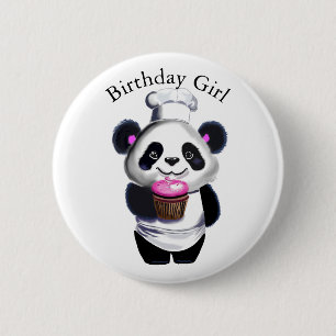 Cute Panda Bear Birthday Girl Button