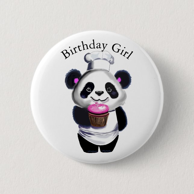 Cute Panda Bear Birthday Girl Button (Front)