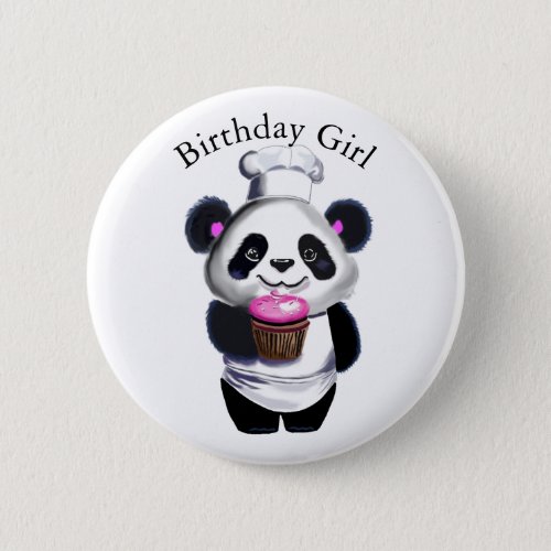 Cute Panda Bear Birthday Girl Button