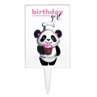 Cute Panda Bear Birthday Girl Cake Pick