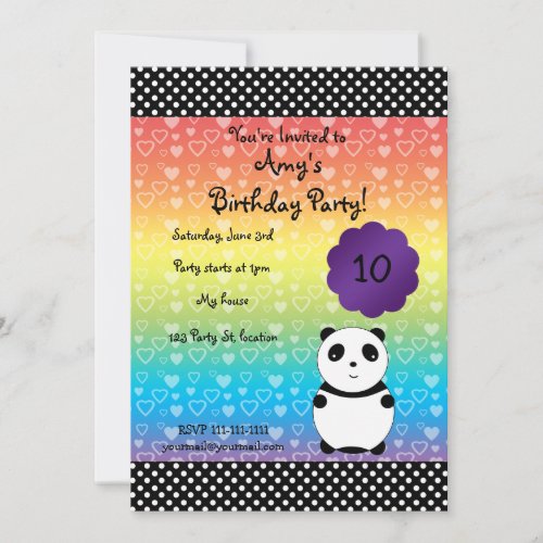 Cute panda bear birthday invitation