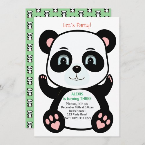 Cute Panda Bear Birthday Invitation