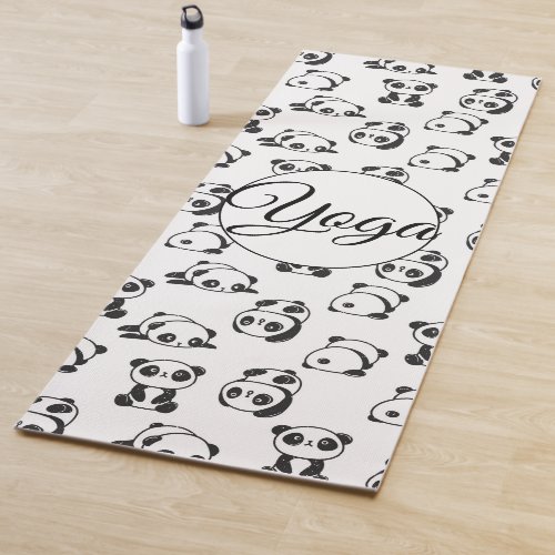 Cute Panda Bear Black and White Pattern 1 sided Yoga Mat