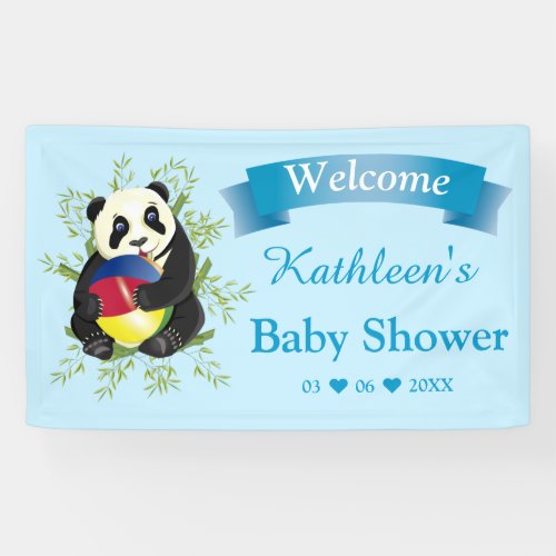 Cute Panda Bear Black White Baby Shower Welcome Banner