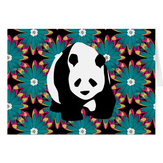 Cute Panda Bear Blue Pink Flowers Floral Pattern Cards (Front Horizontal)
