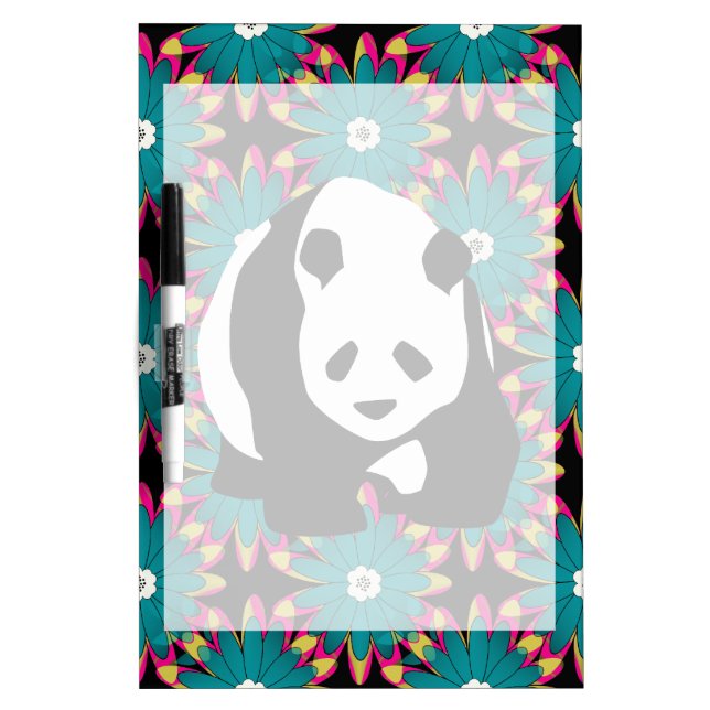 Cute Panda Bear Blue Pink Flowers Floral Pattern Dry-Erase Board (Front)