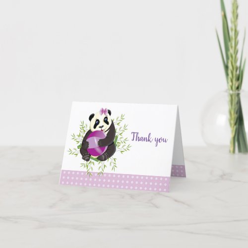 Cute Panda Bear Blush Pink Dots Baby Shower Thank  Thank You Card