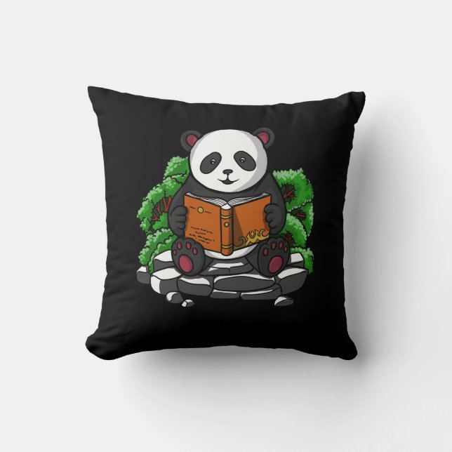 Cute Panda Bear Book Reading Lover Animal Throw Pillow (Front)