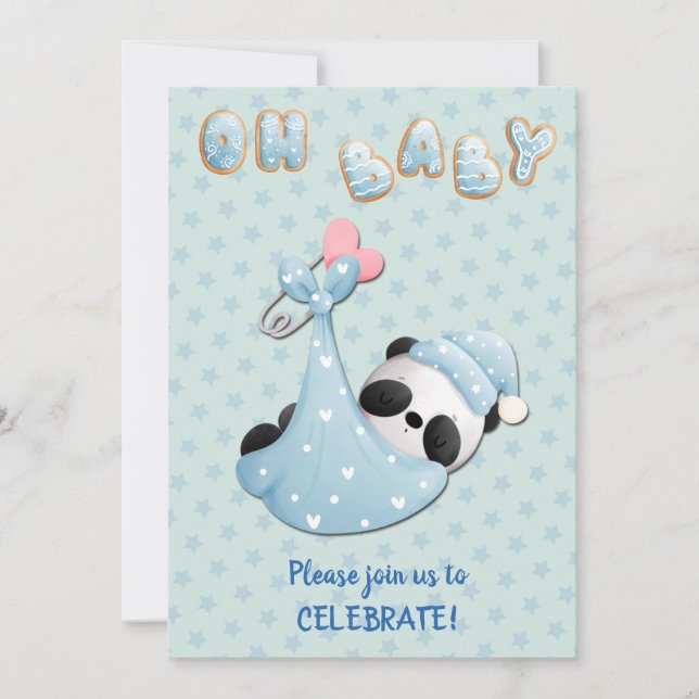 Cute Panda Bear Boy Baby Shower Invitation (Front)