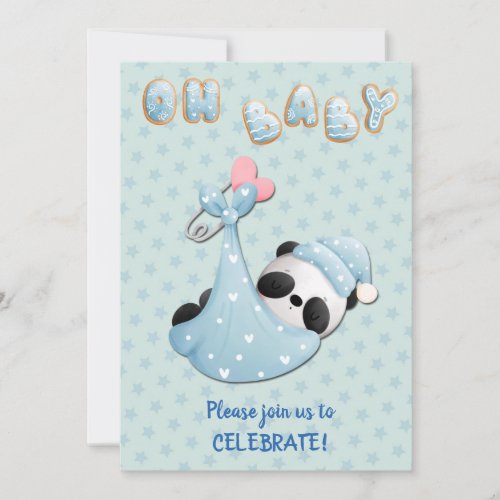 Cute Panda Bear Boy Baby Shower Invitation