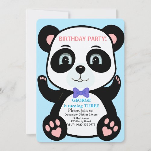 Cute Panda Bear Boys Birthday Invitation