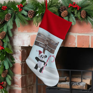 Cute Panda Bear Candy Cane Christmas Stocking
