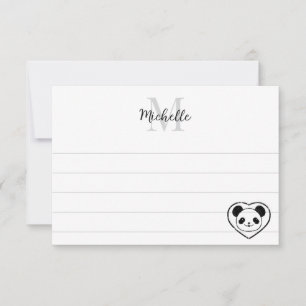 Cute Panda Bear Cartoon  Custom Lined Monogram Note Card