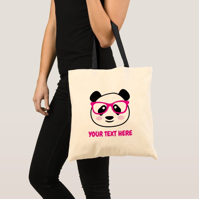 Cute panda bear cartoon with pink spectacles tote bag (Front (Product))