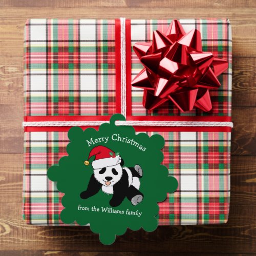 Cute Panda Bear Christmas Custom Green From Gift Ornament Card