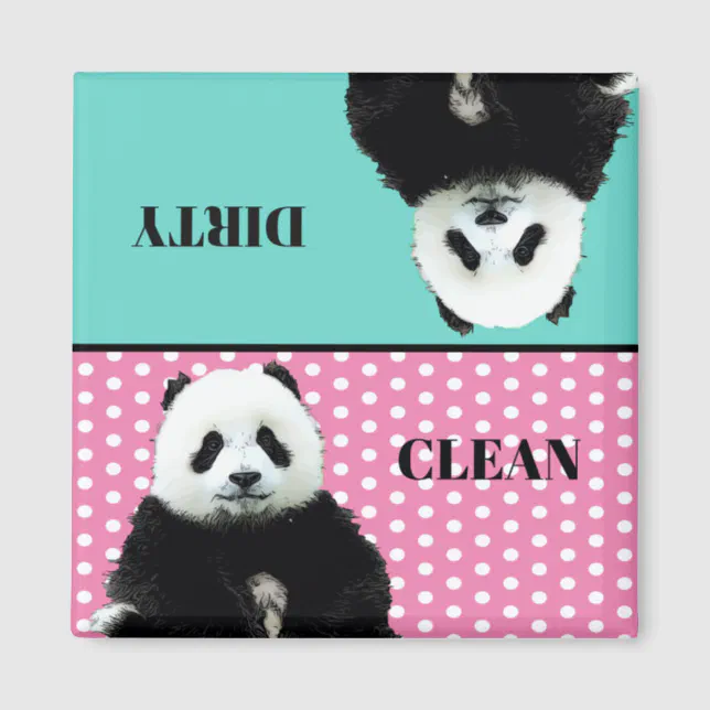 Cute Panda Bear Clean Dirty Blue Pink Dishwasher Magnet