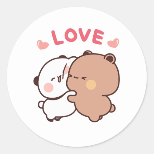 Cute Panda bear couple bubu and dudu hugs love Classic Round Sticker