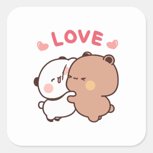 Cute Panda bear couple bubu and dudu hugs love Square Sticker