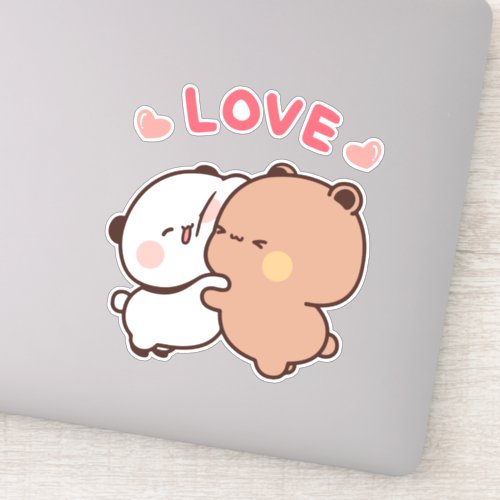 Cute Panda bear couple bubu and dudu hugs love Sticker