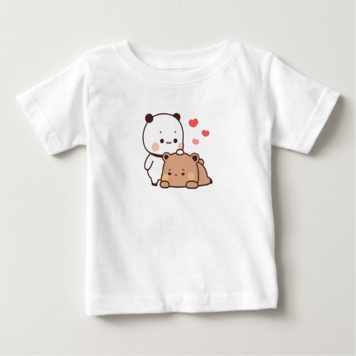 Cute Panda bear couple hugging bubu and dudu love Baby T_Shirt
