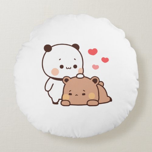 Cute Panda bear couple hugging bubu and dudu love Round Pillow