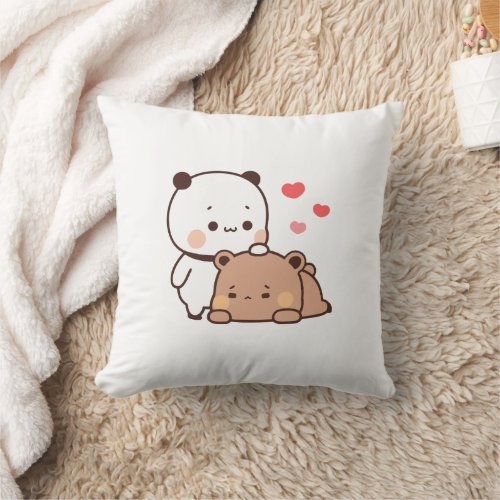 Cute Panda bear couple hugging bubu and dudu love Throw Pillow