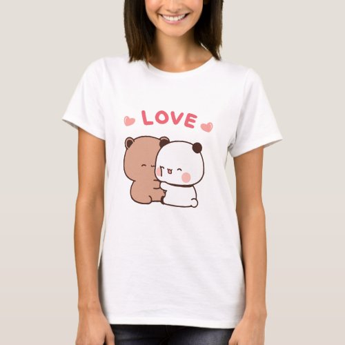 Cute Panda bear couple Huging love T_Shirt