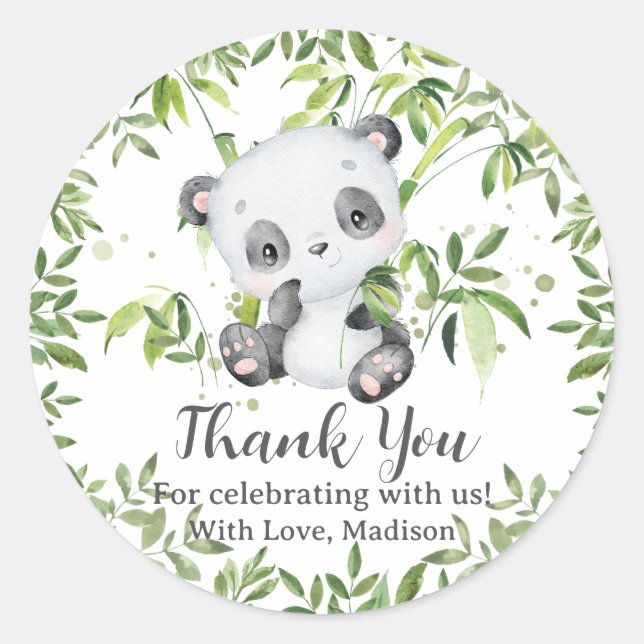 Cute Panda Bear Cub Greenery Baby Shower Birthday Classic Round Sticker (Front)