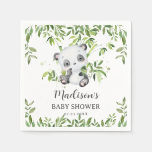 Cute Panda Bear Cub Greenery Baby Shower Serviette Napkins