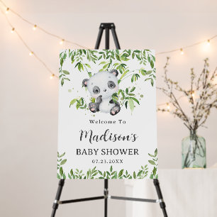 Cute Panda Bear Cub Greenery Baby Shower Welcome Foam Board