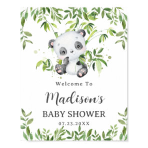 Cute Panda Bear Cub Greenery Baby Shower Welcome Poster