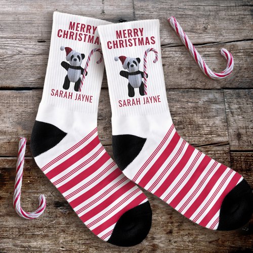 Cute Panda Bear Custom Merry Christmas Holiday Socks