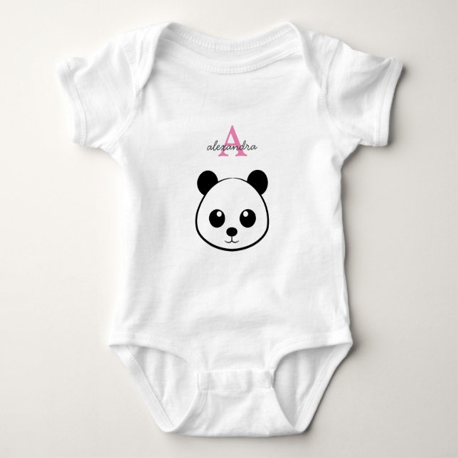 Cute Panda Bear Custom Monogram Baby Bodysuit  (Front)