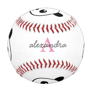 Cute Panda Bear Custom Monogram Baseball